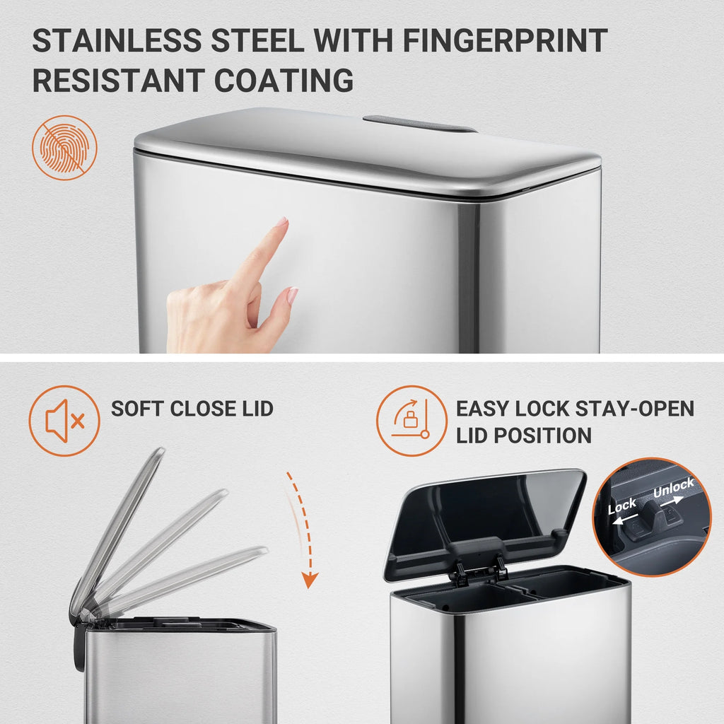 9.5 Gallon Dual Compartment Step-On Kitchen Trash Can U5544