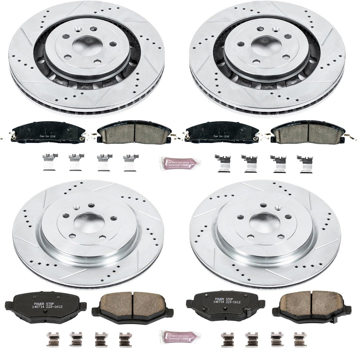 Front and Rear Carbon Fiber Brake Pads with Drilled & Slotted Brake Rotors Kit P69165