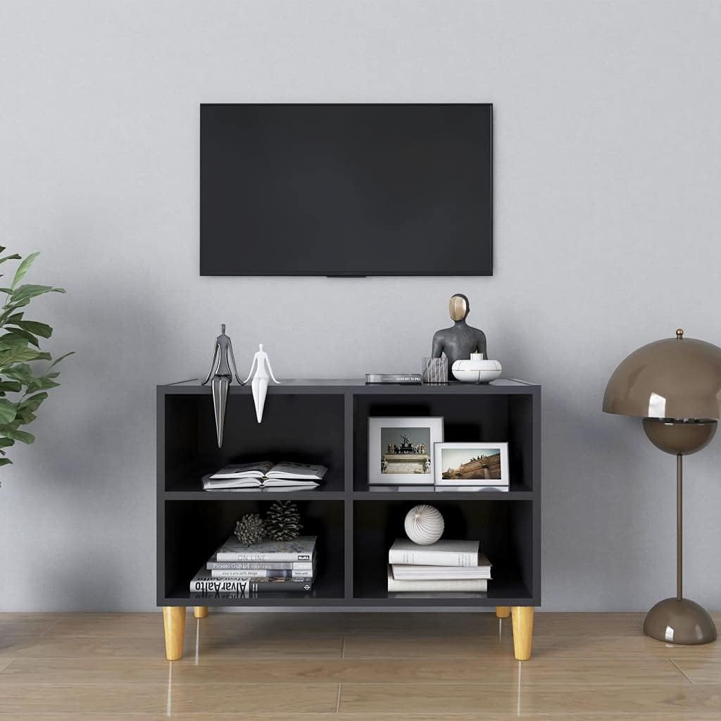 Gray TV Cabinet with Solid Wood Legs C957518