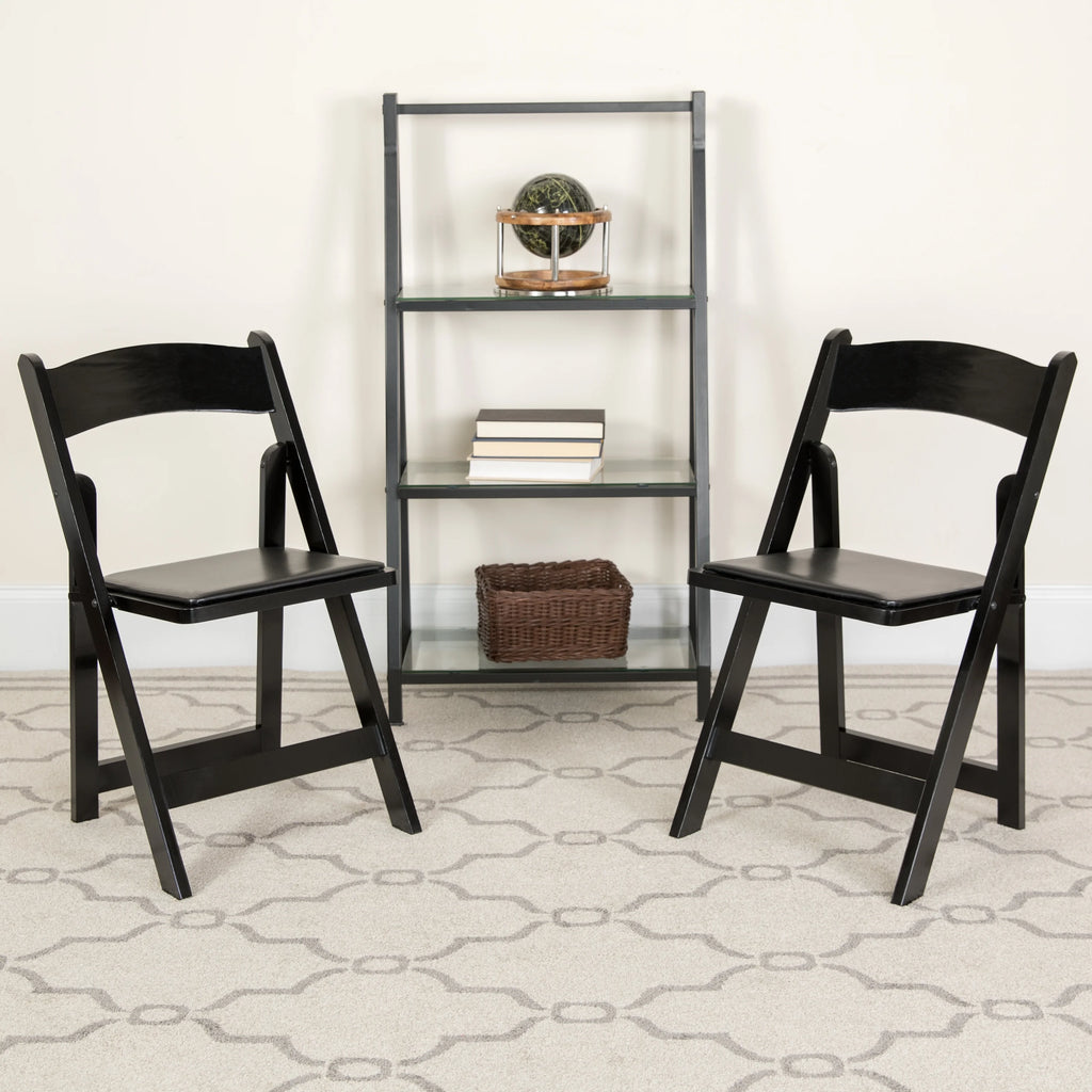 2 Pack Black Wood Folding Chair with Vinyl Padded Seat Z109723