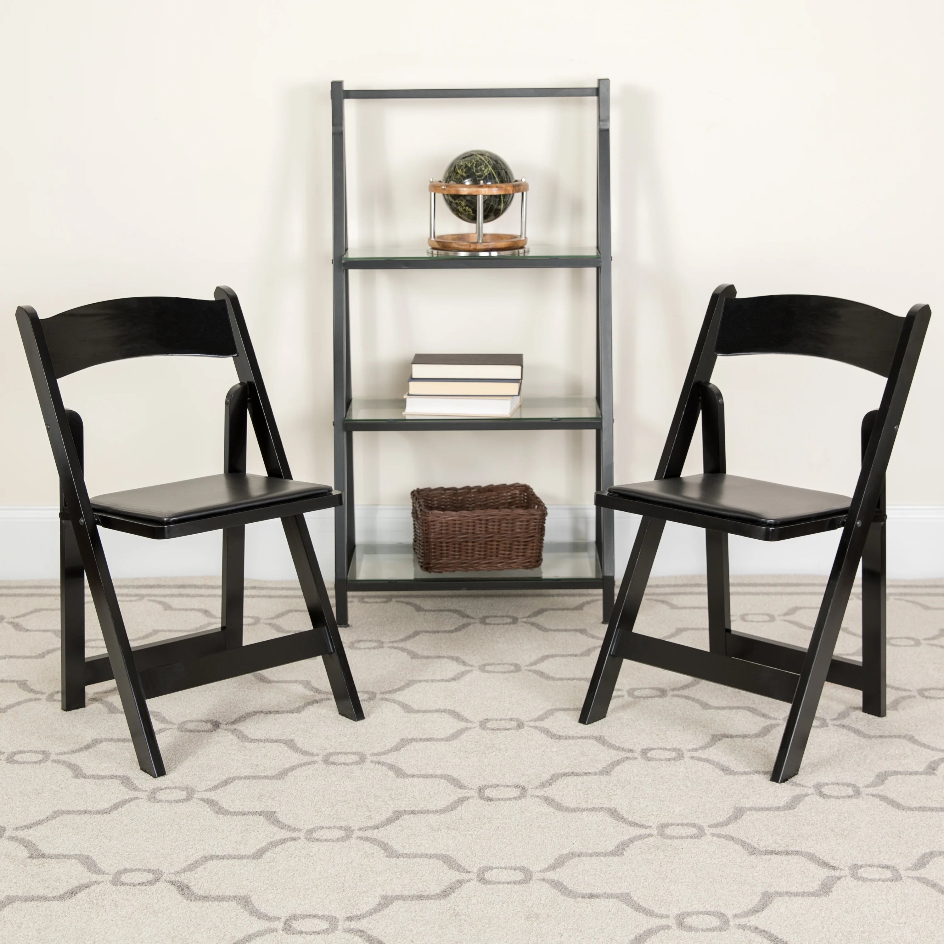 2 Pack Black Wood Folding Chair with Vinyl Padded Seat Z109723