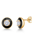 18K Yellow Gold Plated Silver White Moissanite Black Enamel Stud Earrings G7114