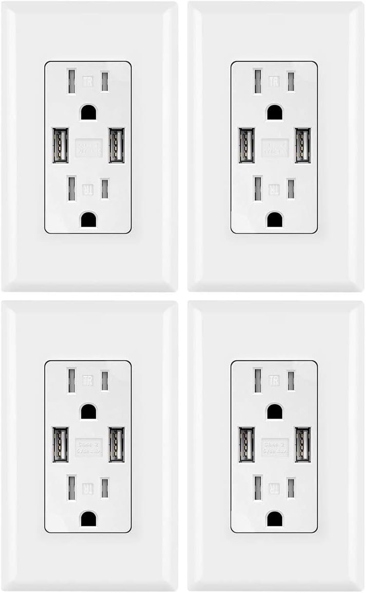 White 15 Amp Tamper Resistant Duplex Receptacle USB Wall Outlet, Pack of 2 T266