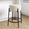 Backless Bar Stool with Round Padded Boucle Seat and Metal Base E8461