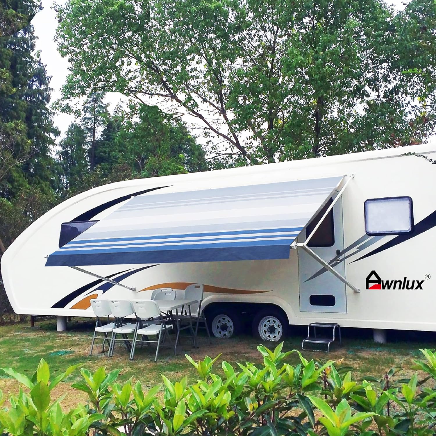 Black Ombre White 10' Vinyl RV Awning Fabric Replacement with Press Plate & Pull Strap Z83964