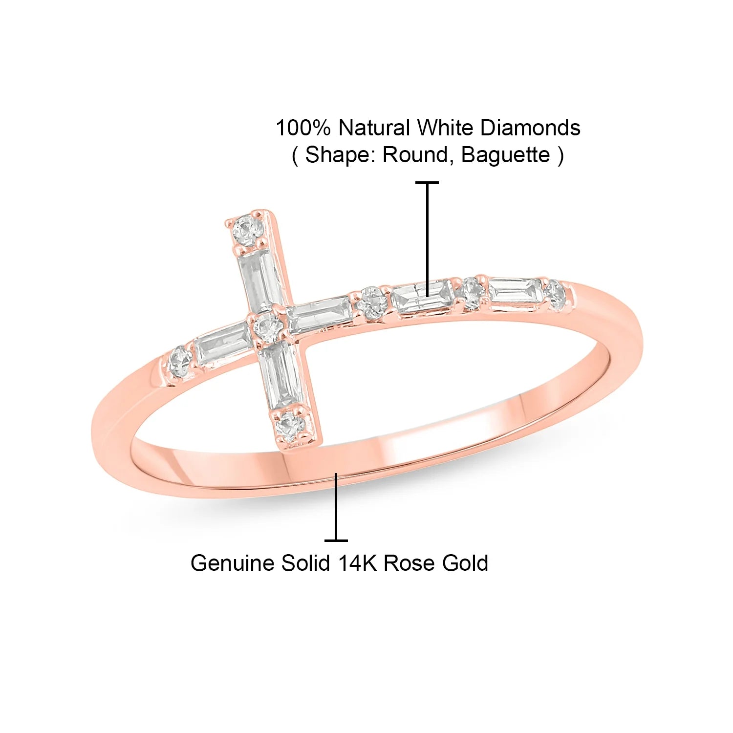 14KT Pink Gold Diamond Cross Ring Band E189432