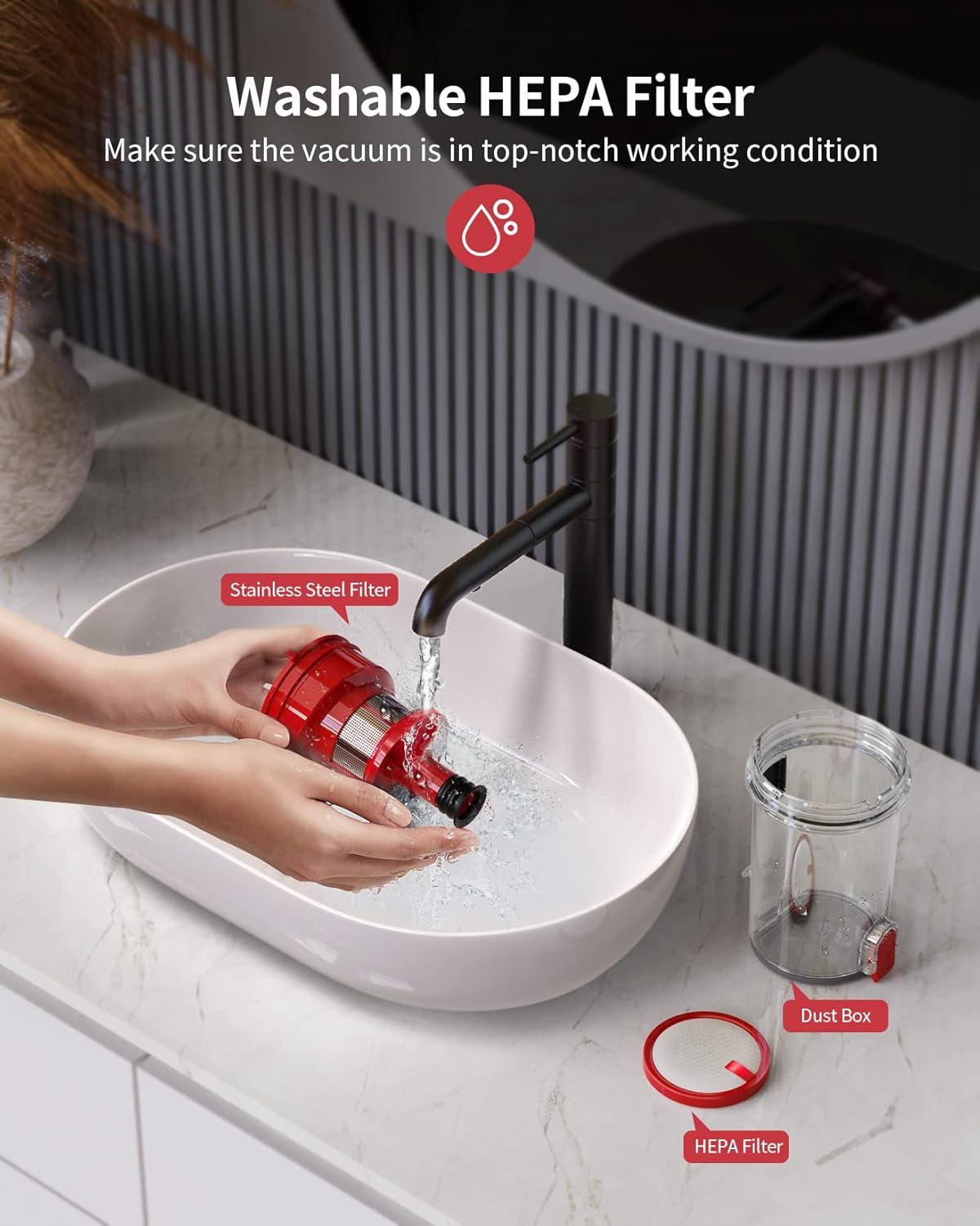 Cordless Stick Vacuum with 380W 26KPa 35min Runtime Detachable Battery S357