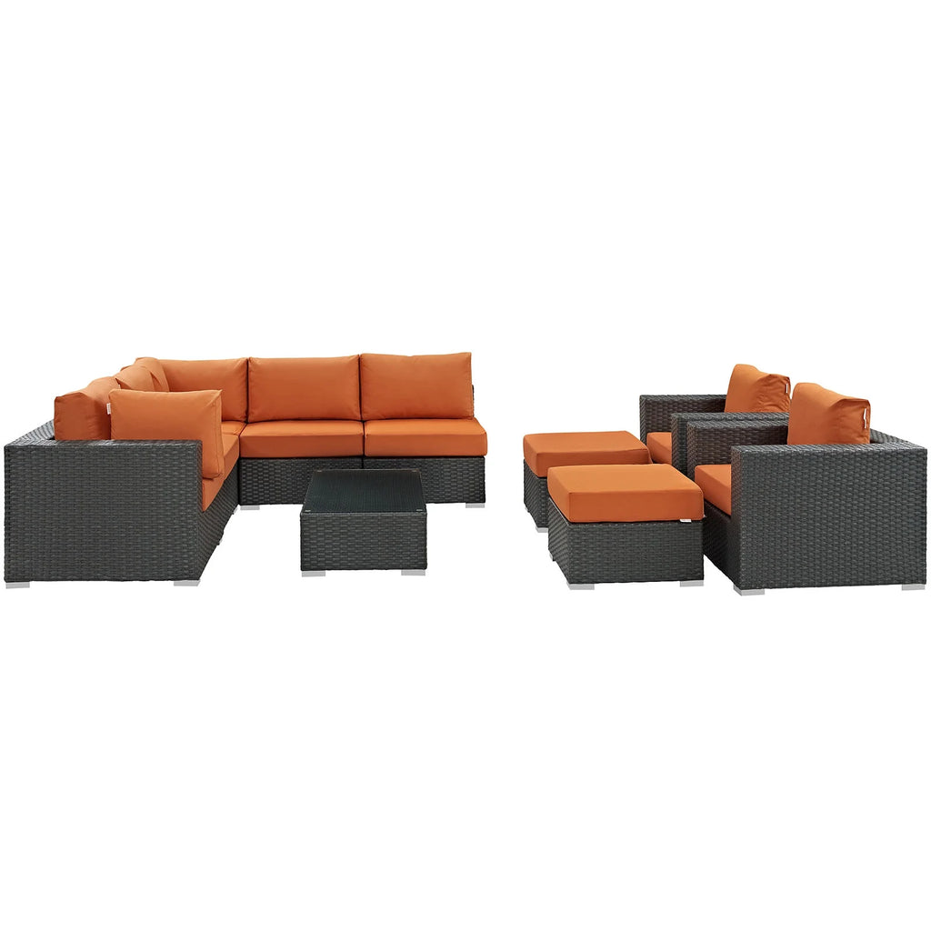Orange Rattan 10 PCS Sectional Sofa Set C64331