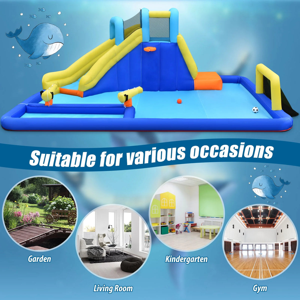 Inflatable Bounce House Water Slide Bouncer with Ball Shooting Climbing Wall V7689