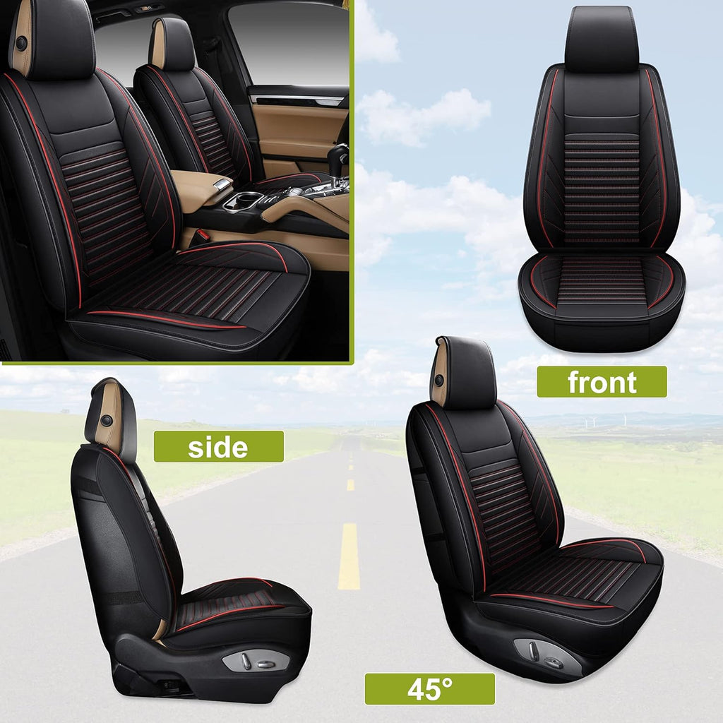 Leather Car Seat Covers, Front Pair, Black&&Red P820