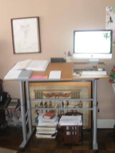Medium Oak Height-Adjustable Drafting Table W54739