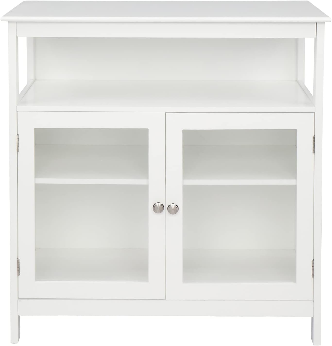 White Kitchen Storage Sideboard Cabinet with Open Shelf and 2 Glass Door Cabinet S731613