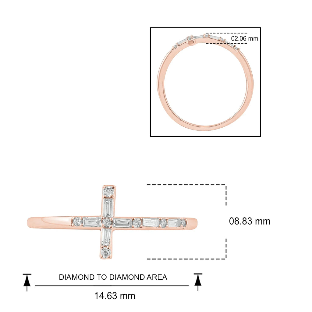 14KT Pink Gold Diamond Cross Ring Band E189432