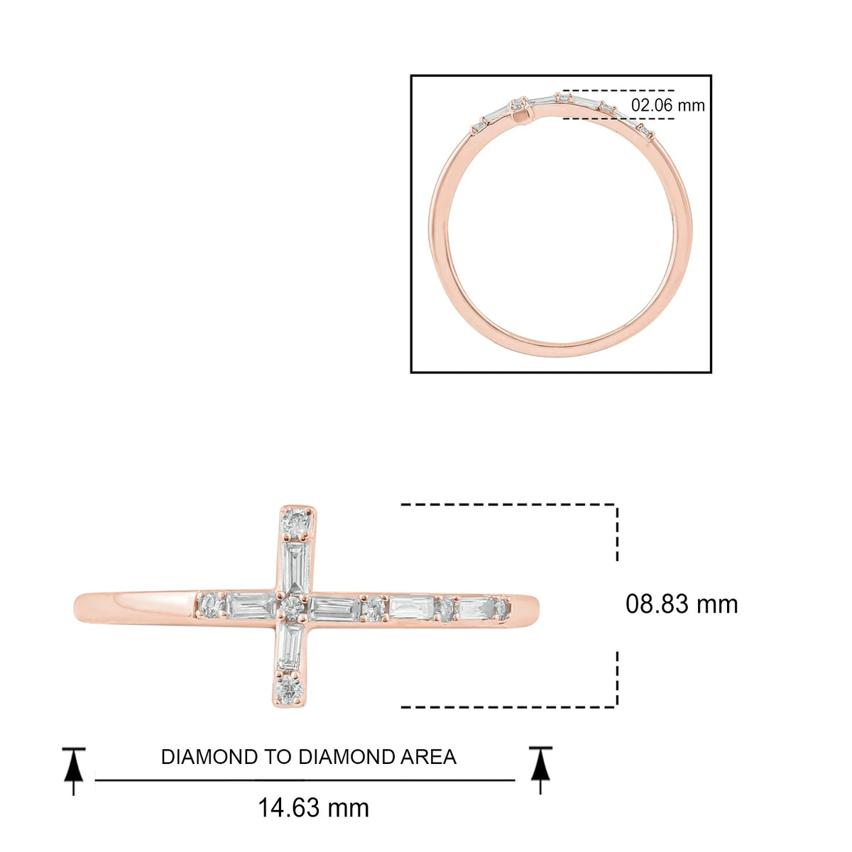 14KT Pink Gold Diamond Cross Ring Band E189432