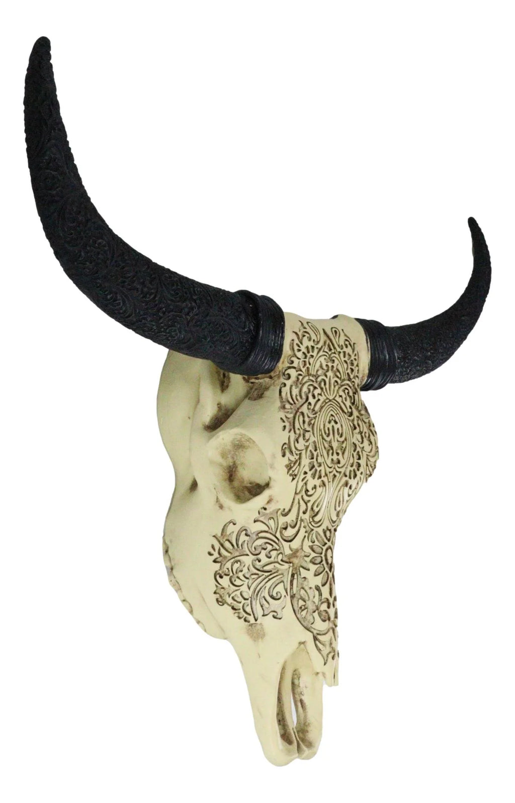 Tooled Bison Bull Cow Skull Wall Decor Plaque I2690