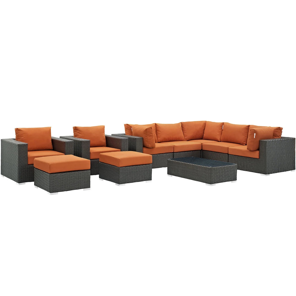 Orange Rattan 10 PCS Sectional Sofa Set C64331