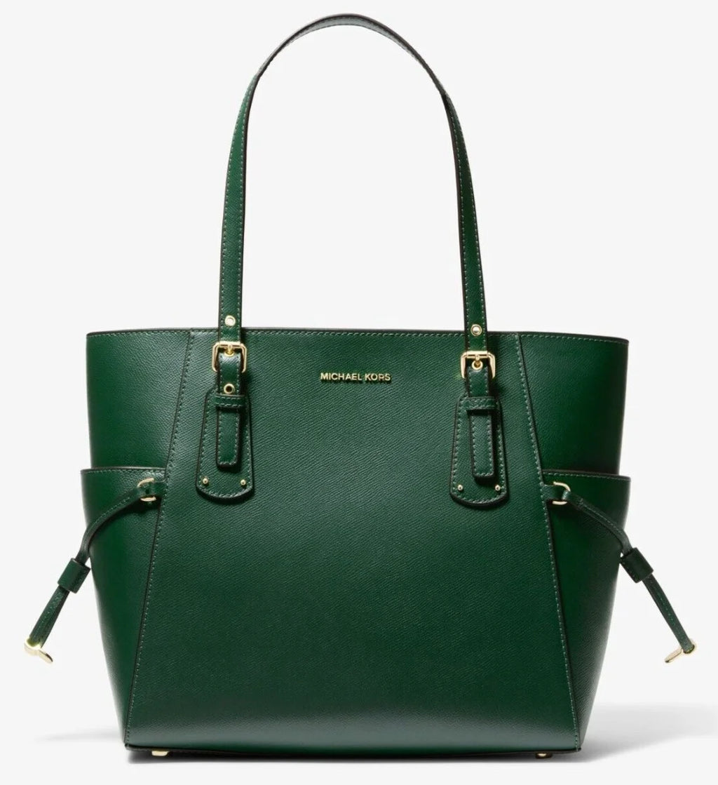 Moss Green Small Crossgrain Leather Travel Shoulder Tote Q25040