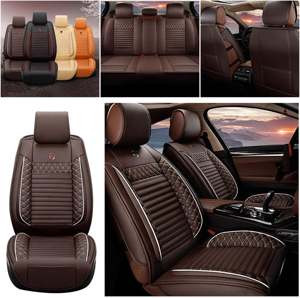 Beige PU Leather Waterproof Car Seat Cover Protectors Y2793
