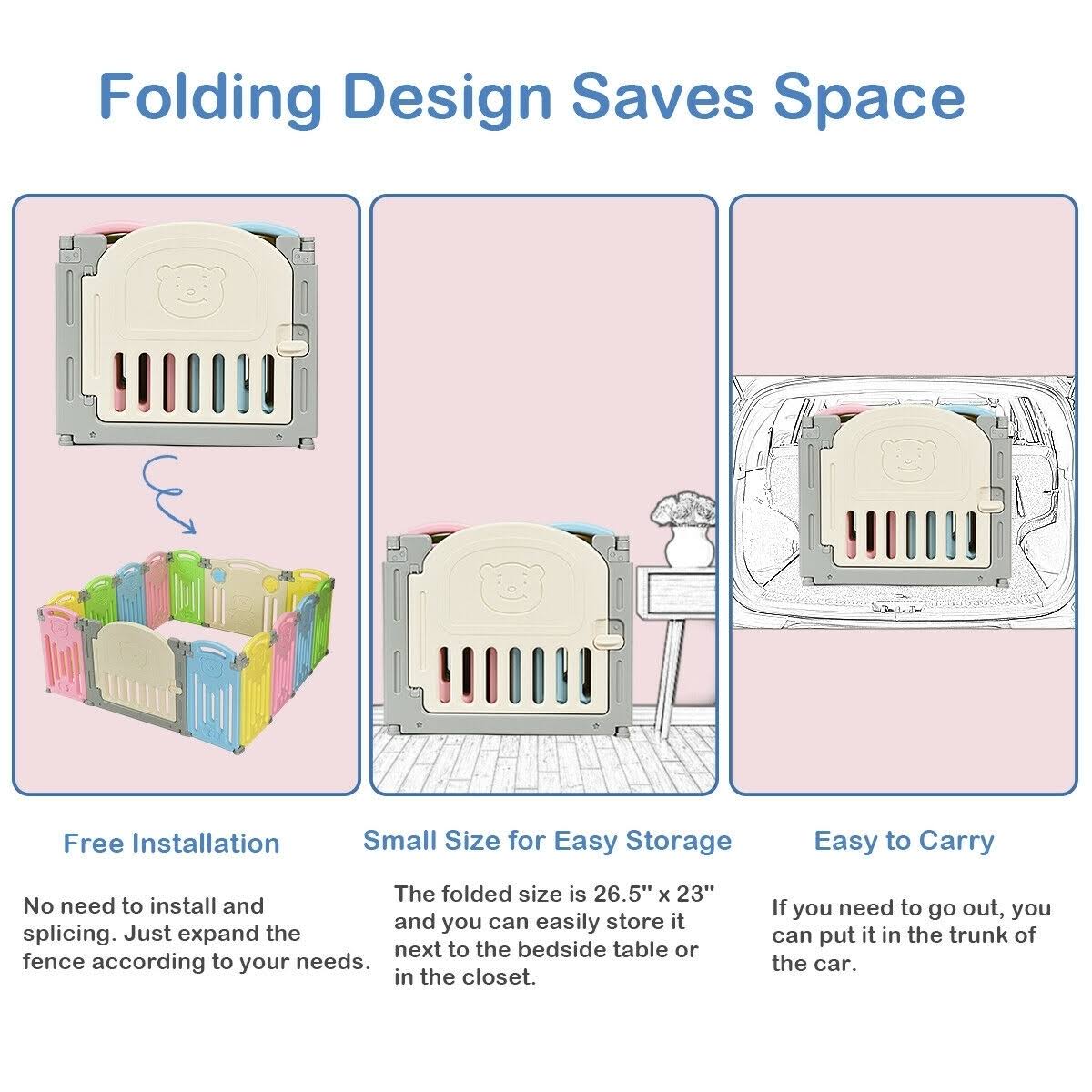 14 Panel Foldable Baby Playpen Safety Play Yard X925