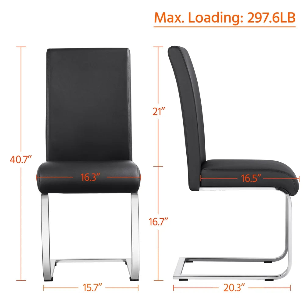 Black Faux Leather Dining Chair with Metal Legs, Set of 2 H95847
