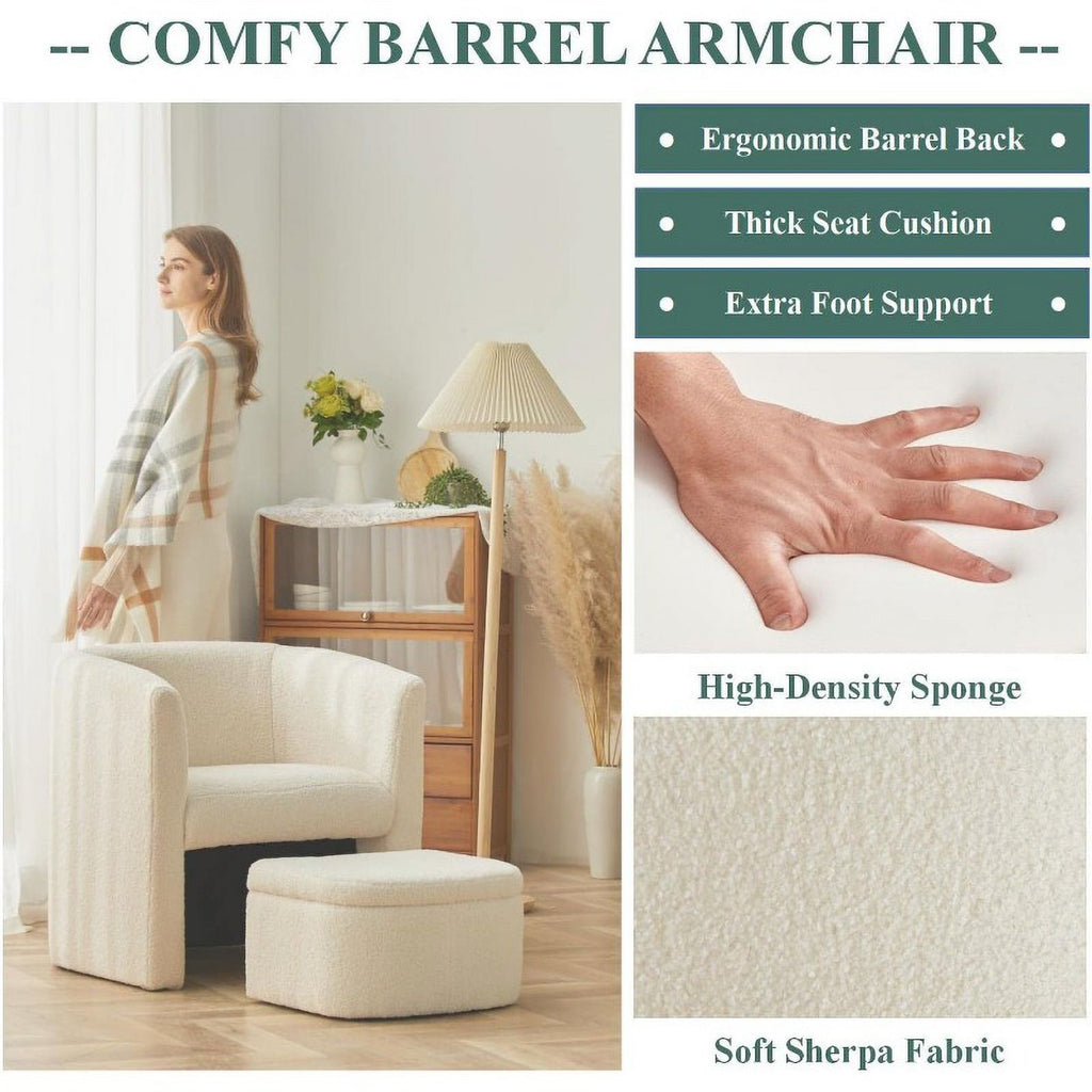 Sherpa Barrel Chair with Storage Ottoman T864167