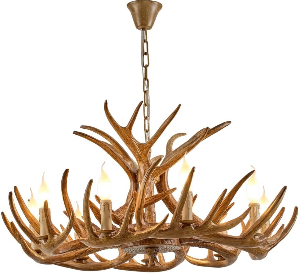 Antique Resin Deer Horn Chandelier 9 Lights M607535