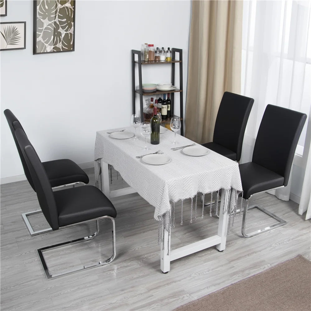 Black Faux Leather Dining Chair with Metal Legs, Set of 2 H95847