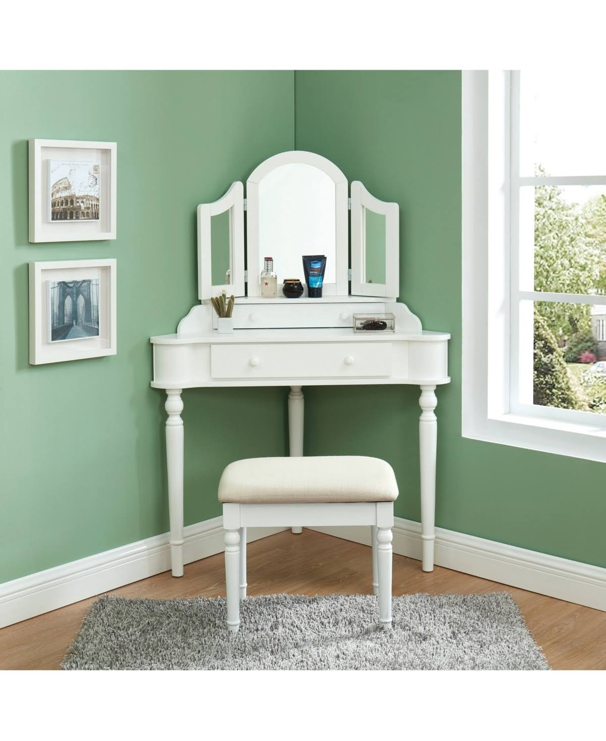 White Two-Drawer Vanity Set V456