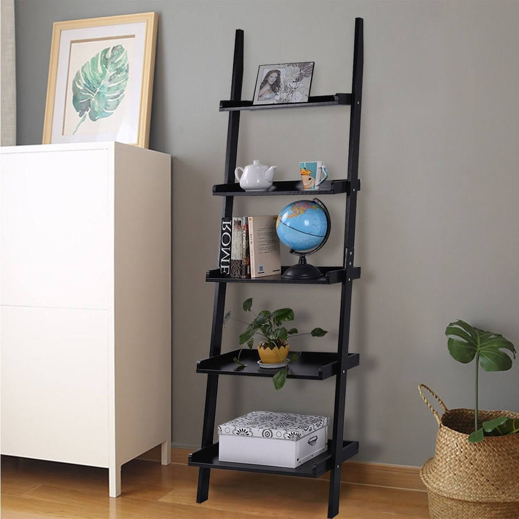 5-Tier Leaning Wall Display Bookcase Black V5644