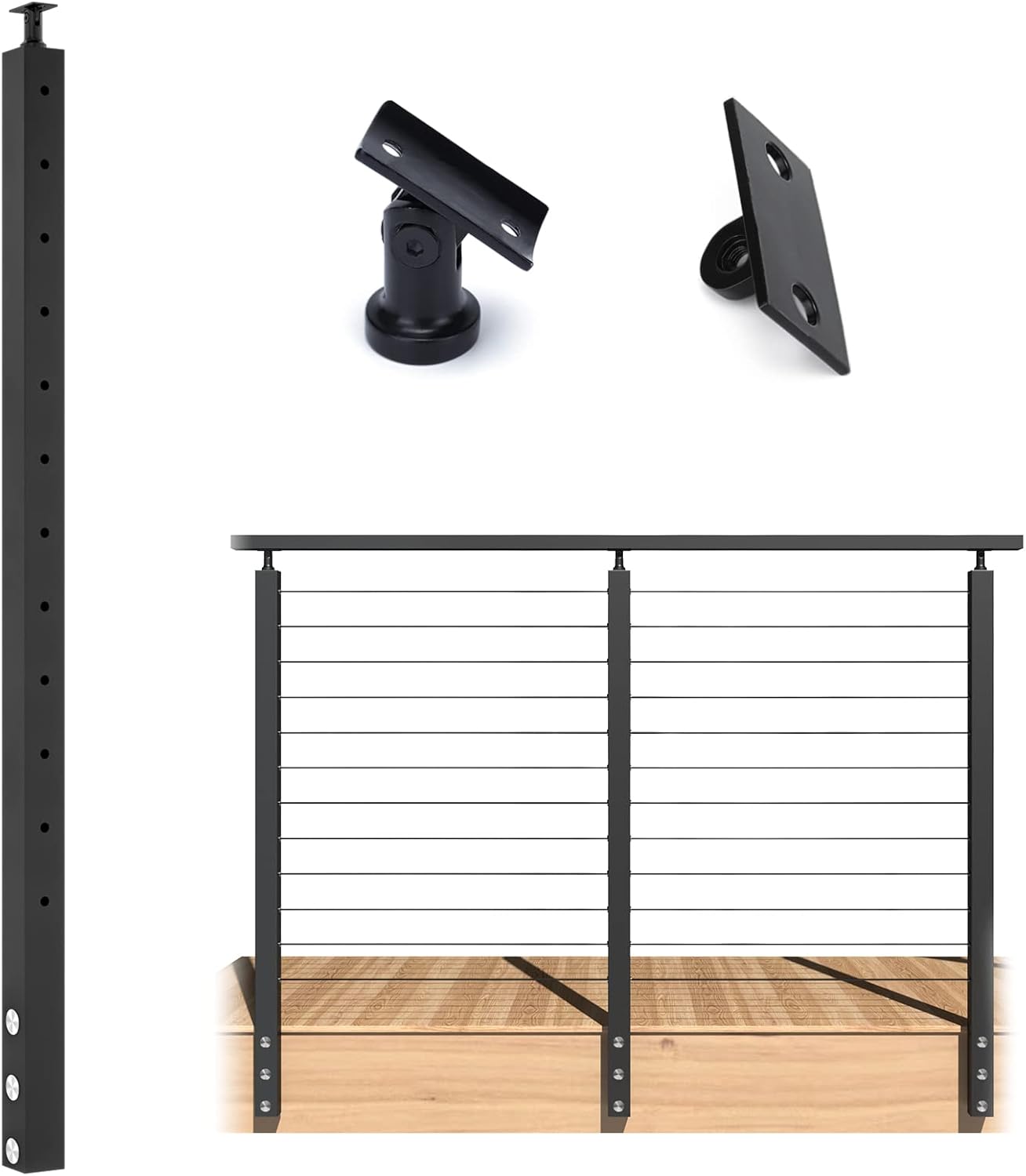 Black Square Weldless Stainless Steel Cable Railing Post X68363