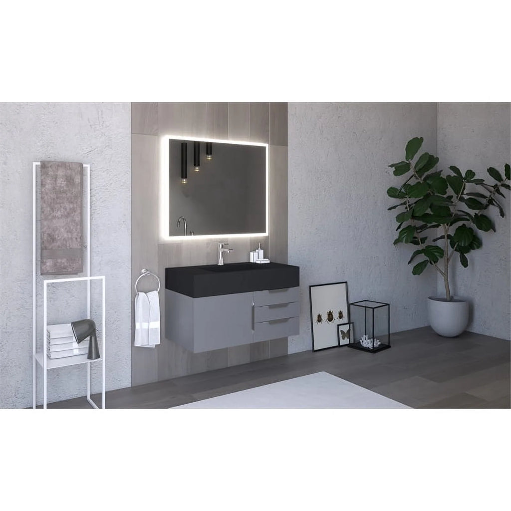 Gray Wood Floating Vanity Base R205
