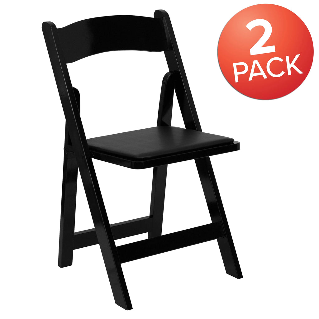 2 Pack Black Wood Folding Chair with Vinyl Padded Seat Z109723