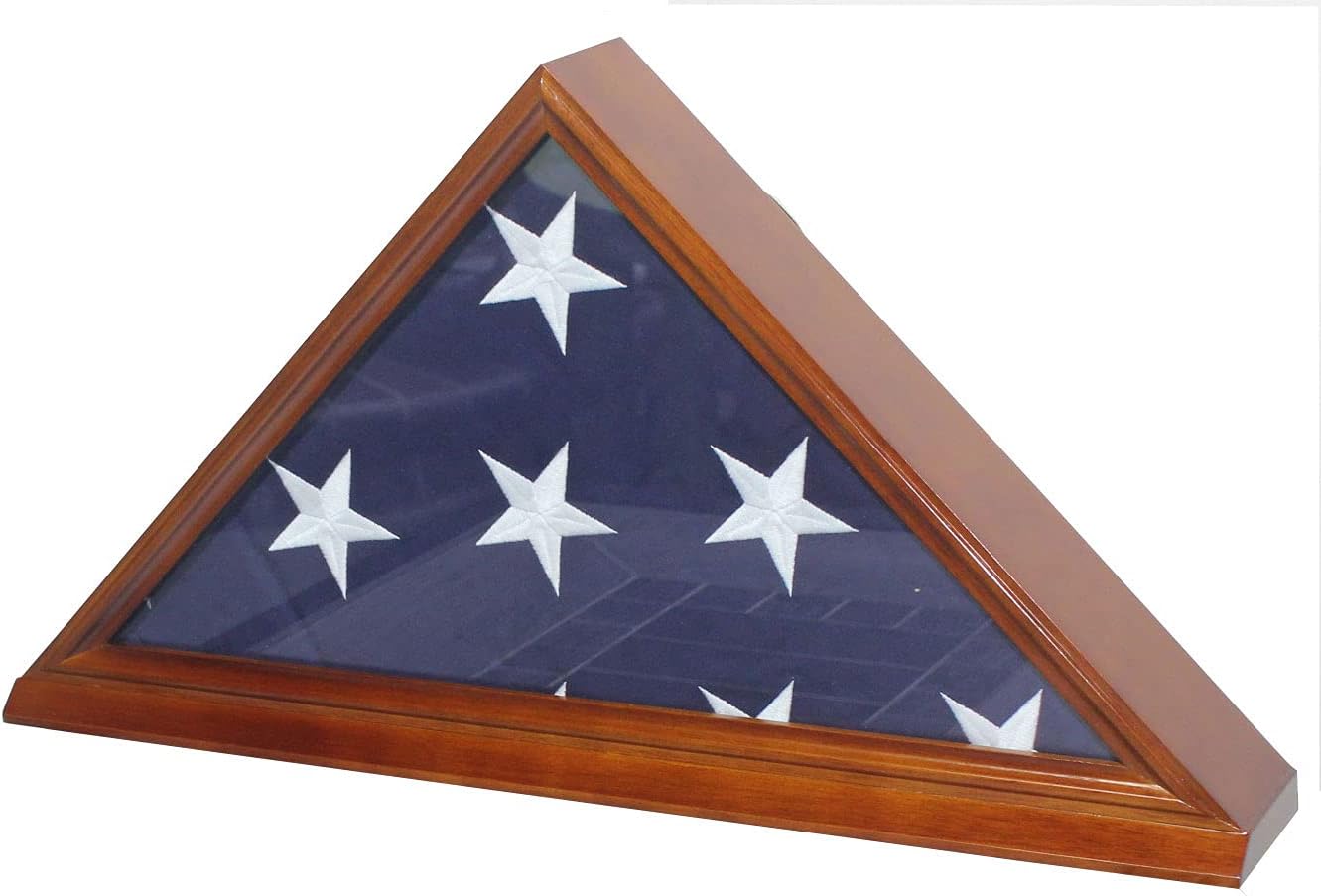 Solid Wood Flag Display Case with Real Glass Door E307