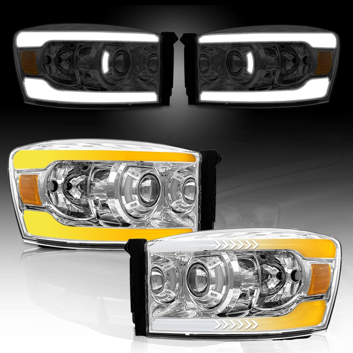 Chrome Housing LED Headlight Assembly with Sequential Turn Signal P248303