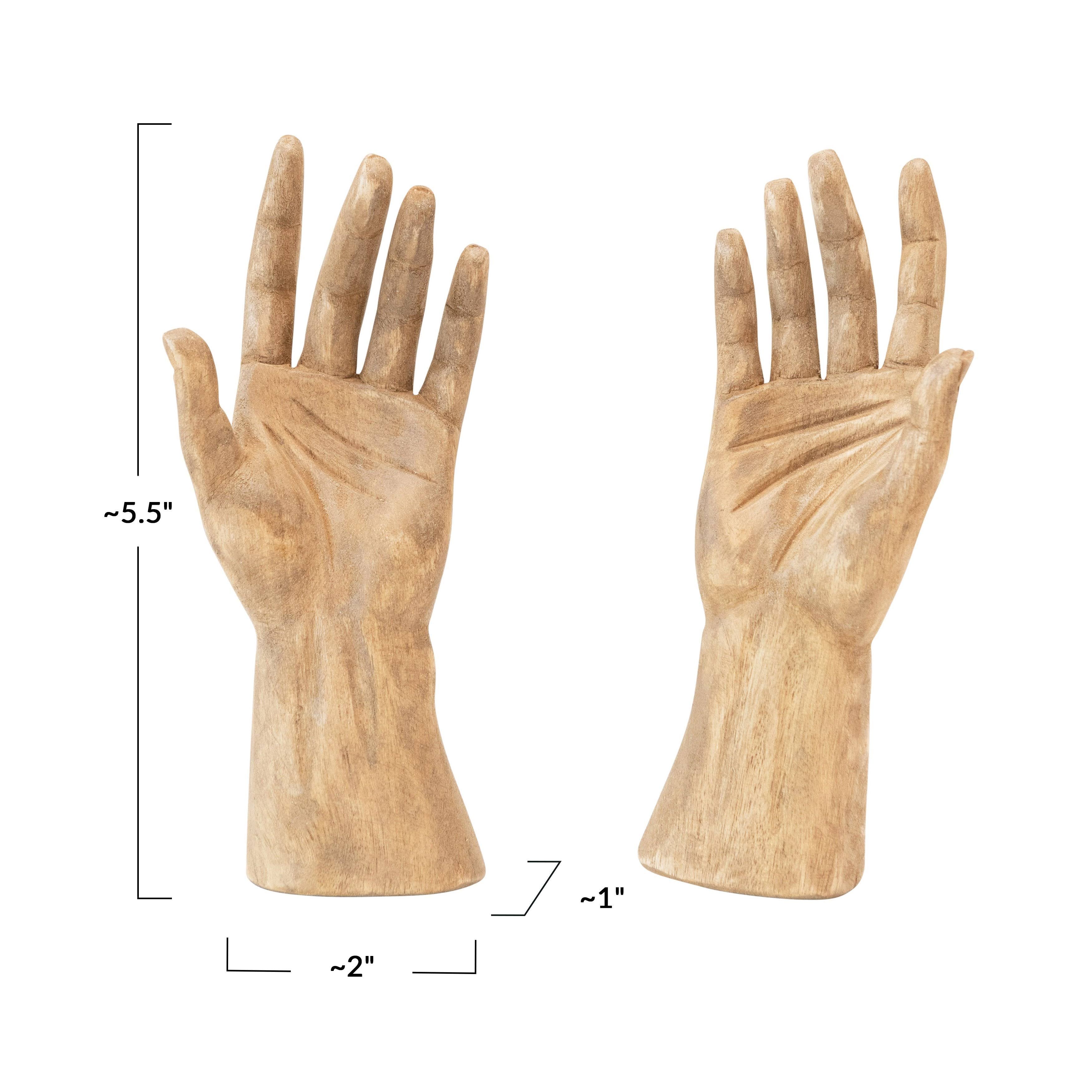 Hand-Carved Mango Wood Hands, Painted Finish, Set of 2 R83364