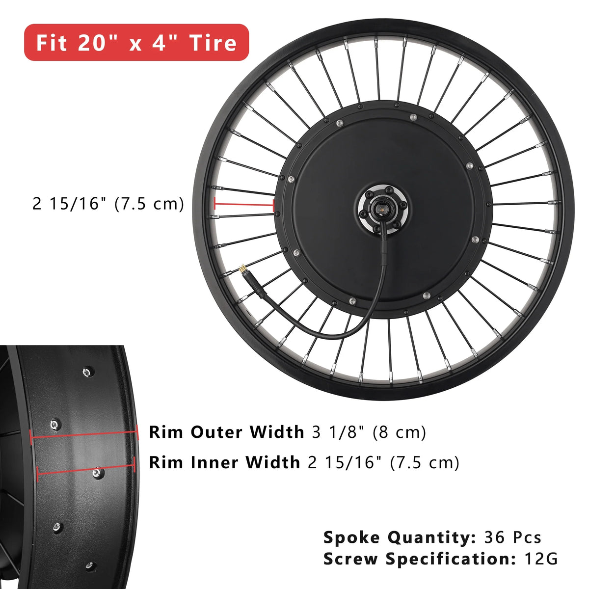 48V 1000W 20" Front Wheel E-Bike Conversion Kit R642