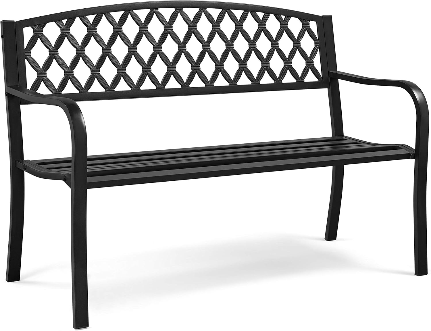 Black Cast Iron Steel Garden Bench with Armrests E899