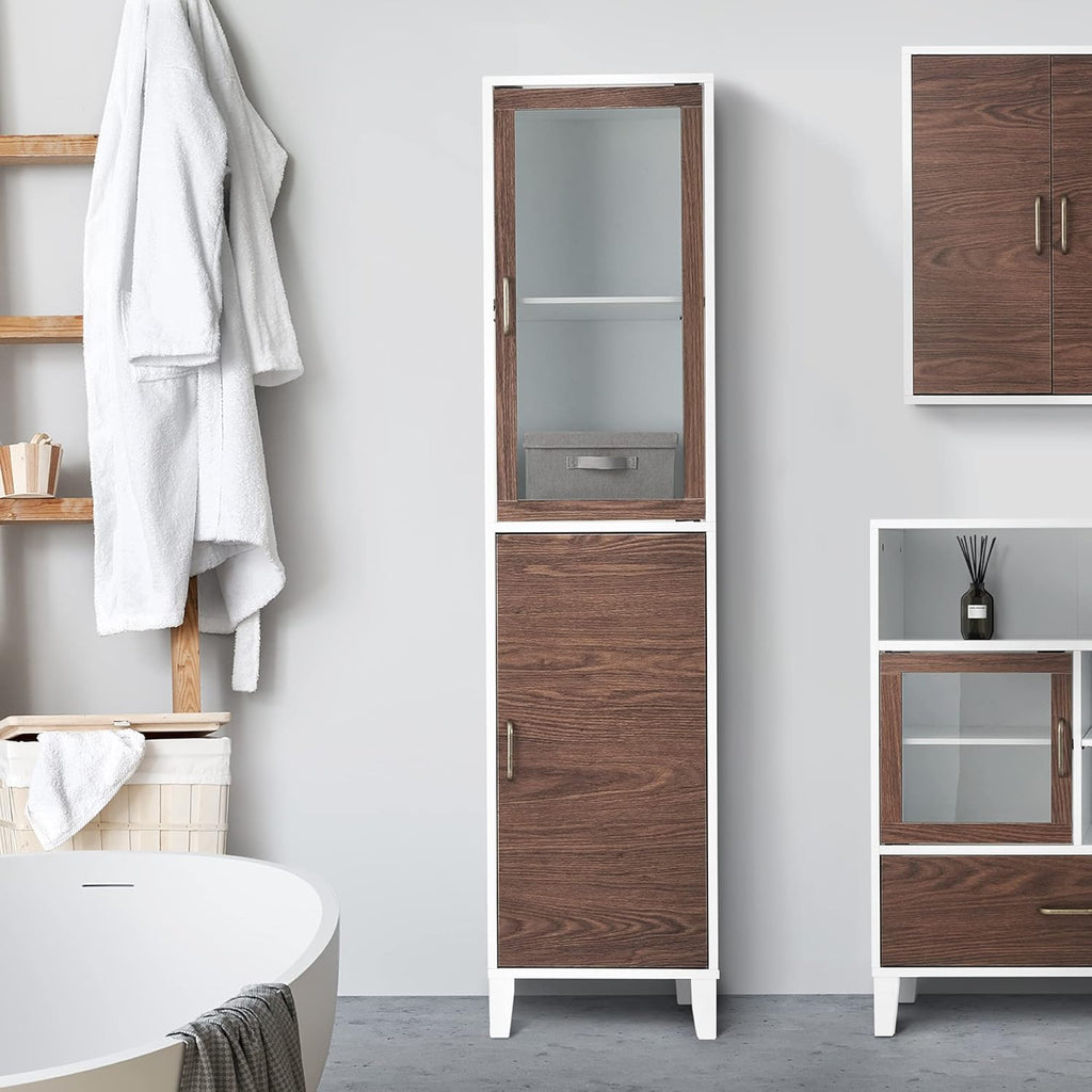 White Natural Wood Bathroom Linen Cabinet S94178