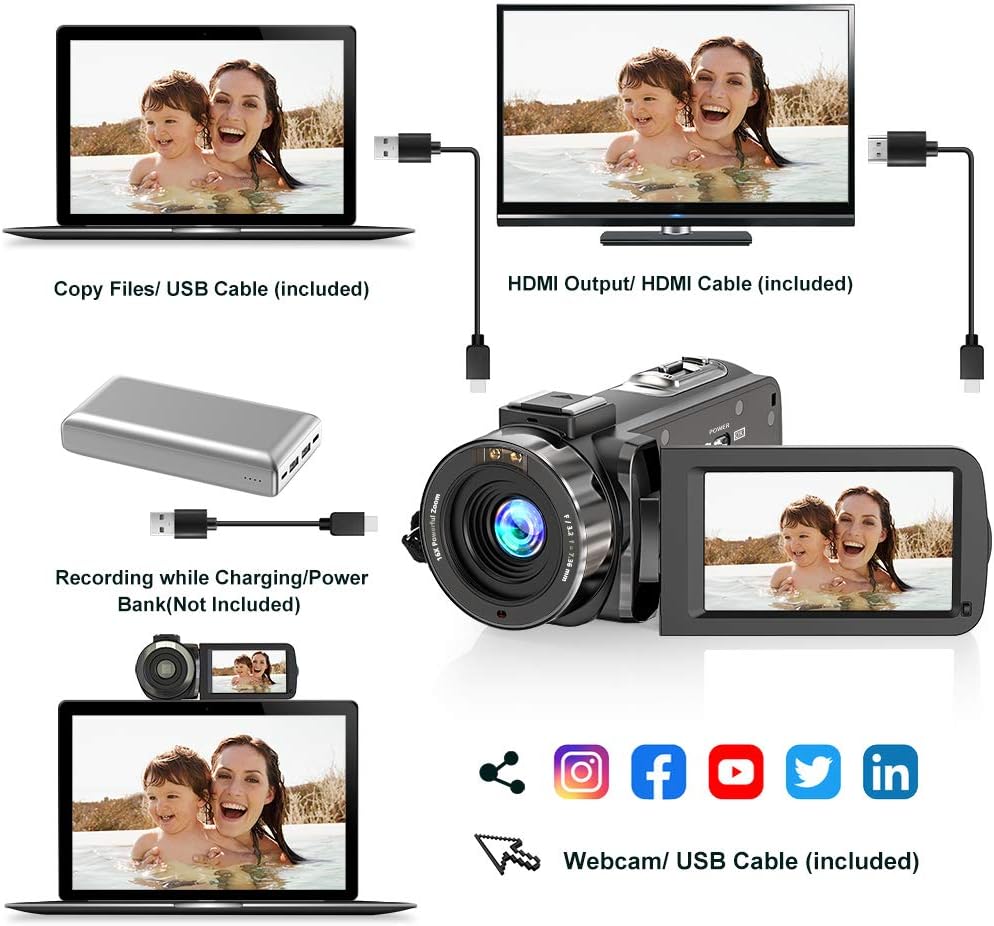 FHD 1080P 30FPS 36MP Camcorder with IR Night Vision and 2 Batteries Q867
