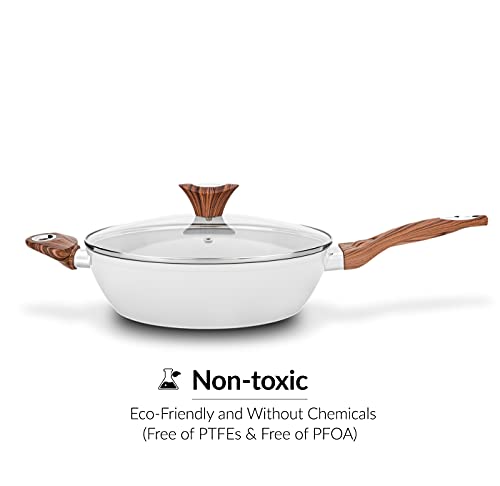 11" Deep Frypan 5 Qt Wok Non-Stick Ceramic Coating Aluminum Body Navy H46301