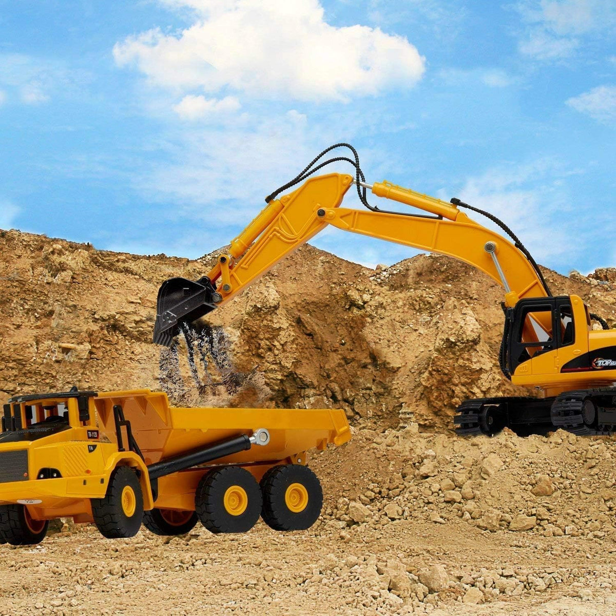 Diecast Metal Construction Trucks, Excavator and Dump Truck, Set of 2 R353