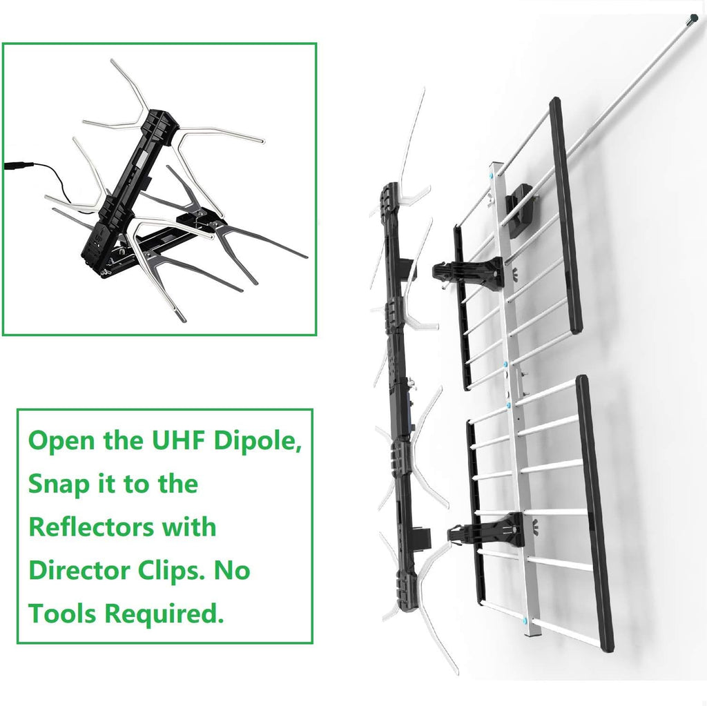 HDTV Digital Outdoor Antenna Amplified 150 Miles Long Range UHF/VHF with 40 Feet RG6 Coaxial Cable J475