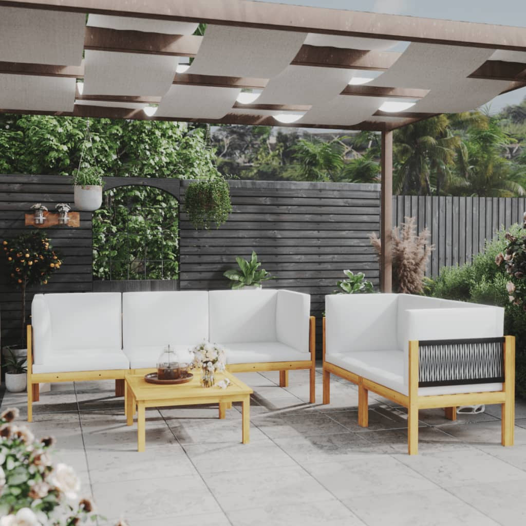 6 Piece Acacia Wood Patio Lounge Set with Cream White Cushion K4926