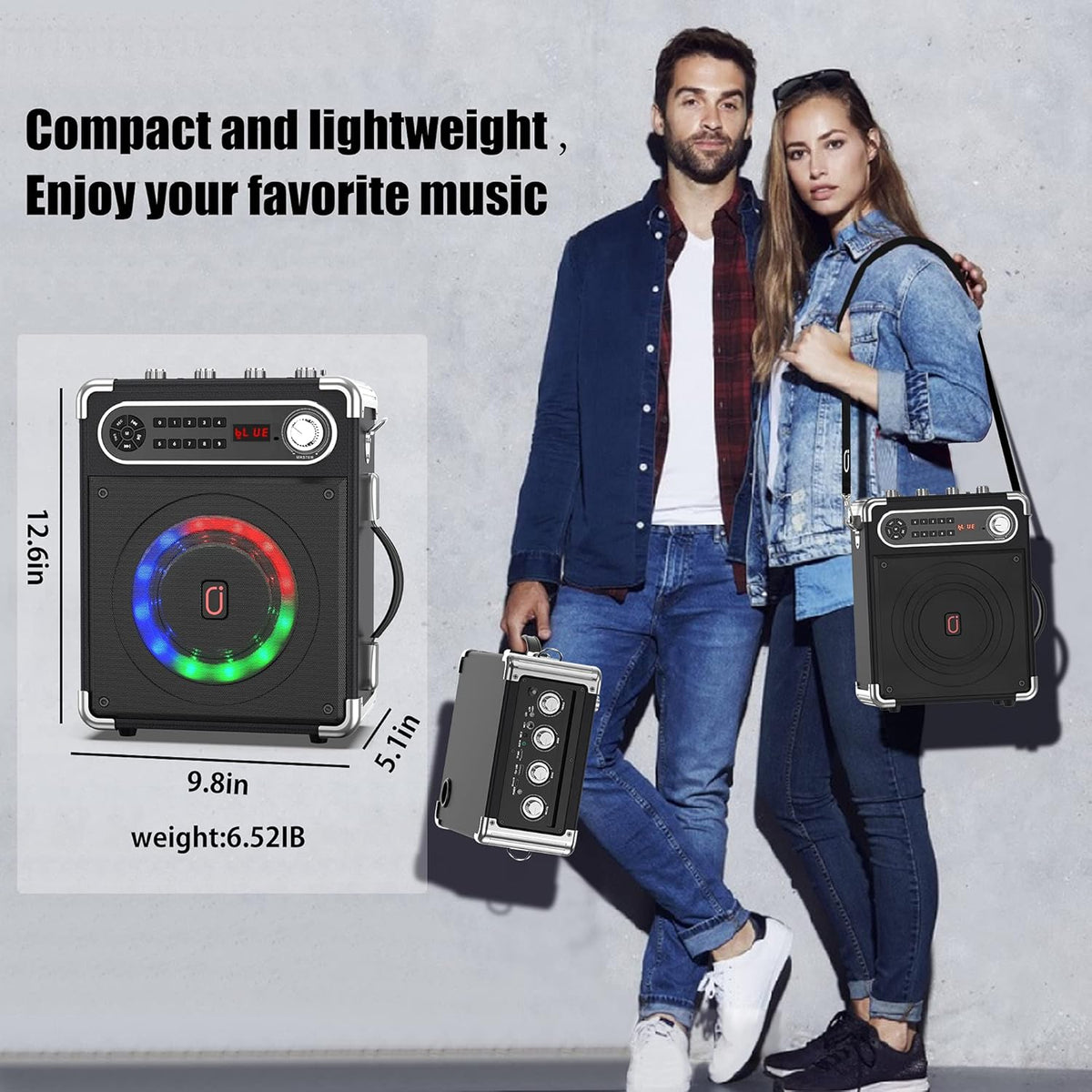 Bluetooth Speaker with Two Wireless Microphones, Portable Pa System with LED Lights A128
