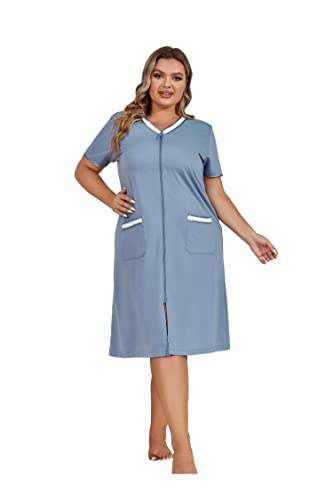 Plus Size Zip Robe Loungewear Bathrobe W476803