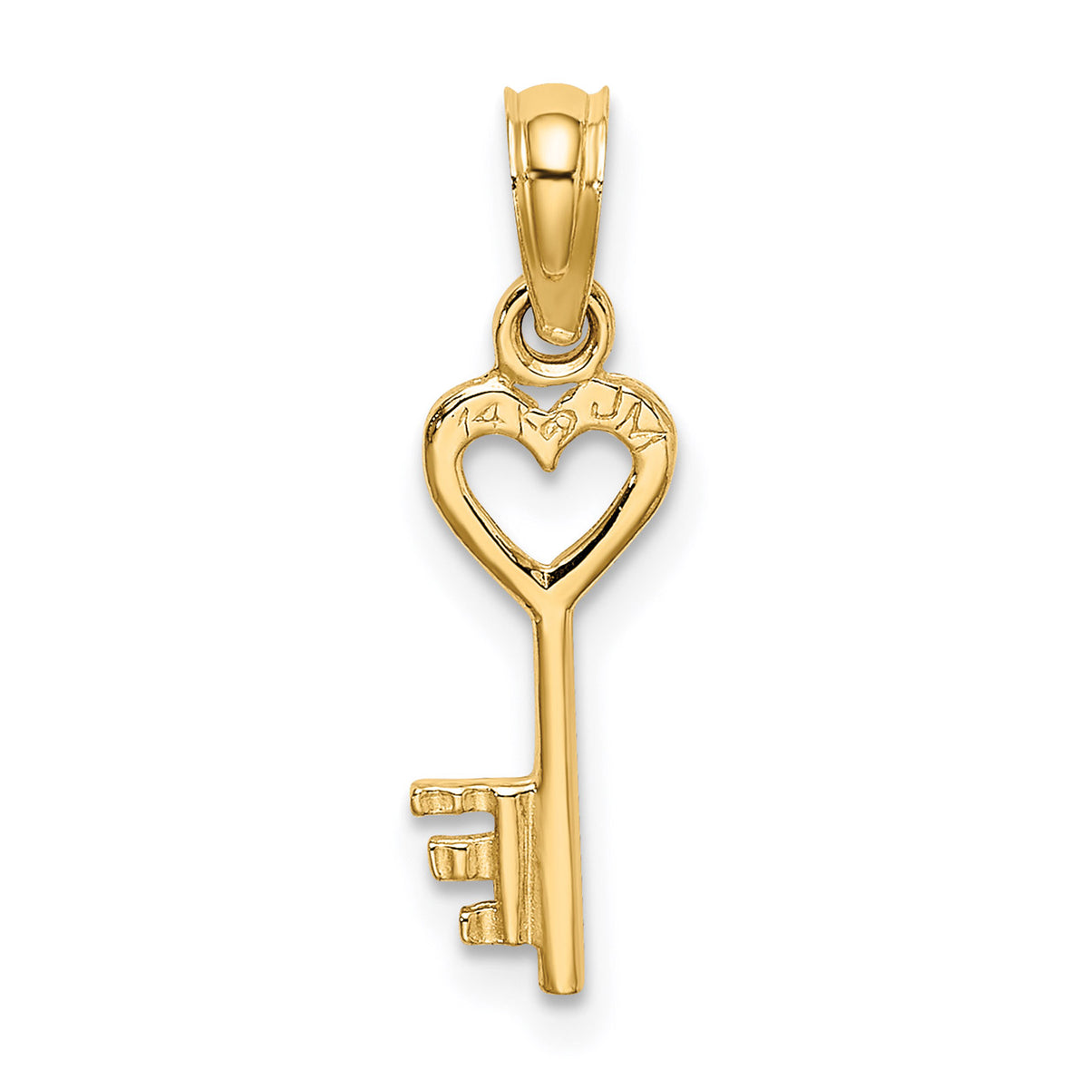 14K Yellow Gold Key With Heart Pendant Charm with Rope Chain Necklace 16'' S348