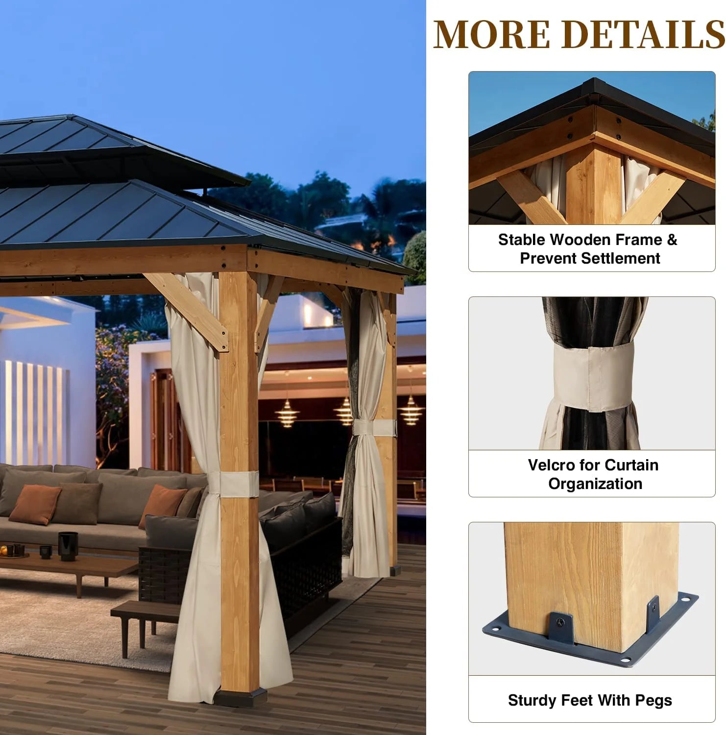 Spruce Hardtop Gazebo with Privacy Curtains and Mosquito Netting J987
