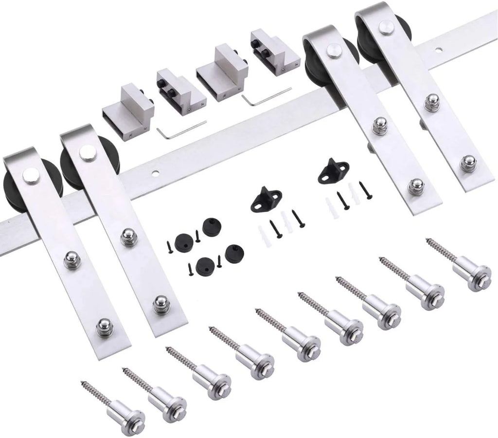 Double Barn Door 36 x 84 inches with Frosted Glass Stainless Steel Rail Hangers W39918