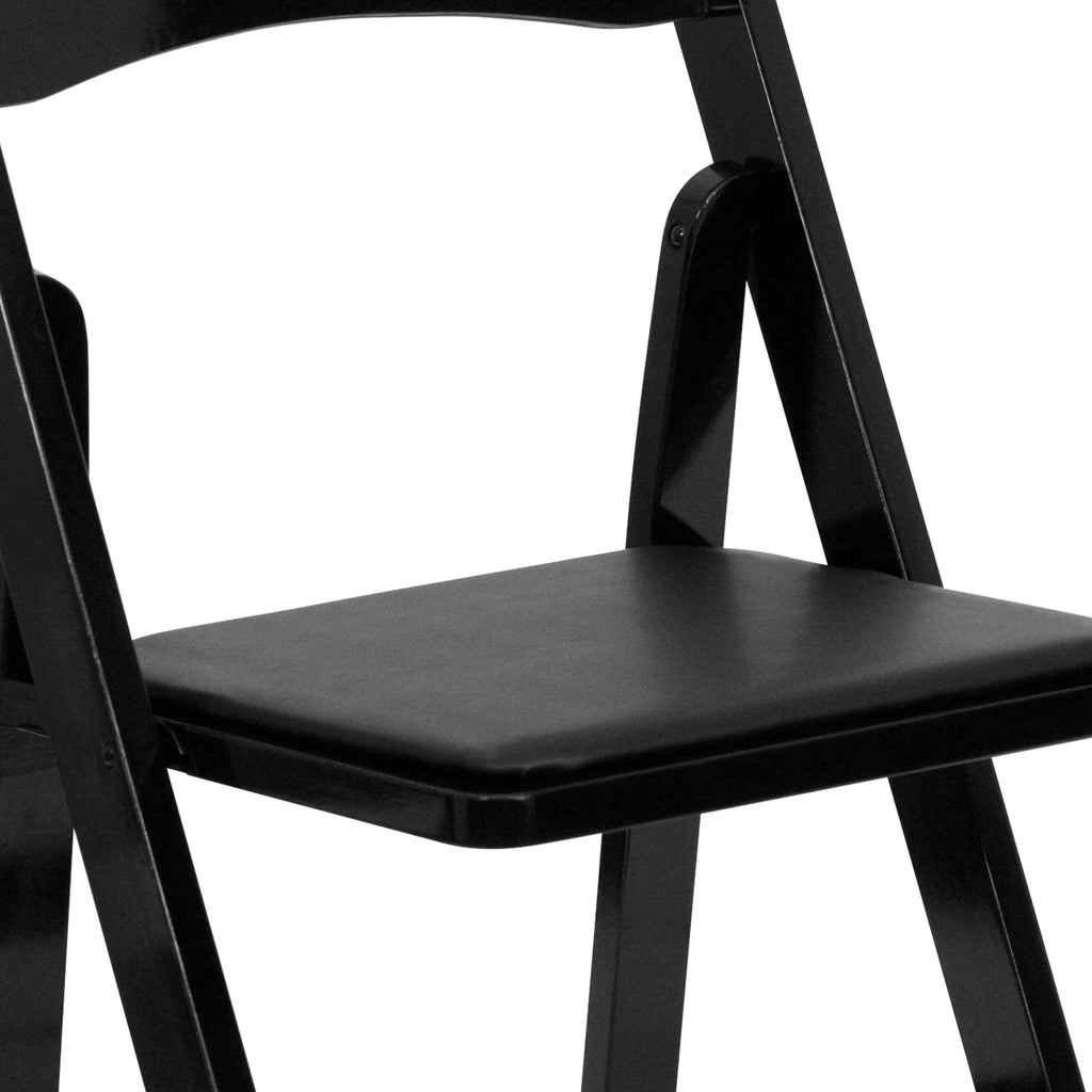 2 Pack Black Wood Folding Chair with Vinyl Padded Seat Z109723