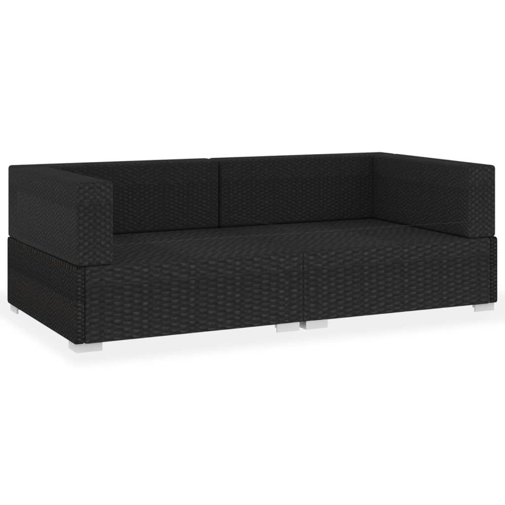 Set of 2 Black Poly Rattan Corner Sofa with Cushions Powder-Coated Steel Frame X787240